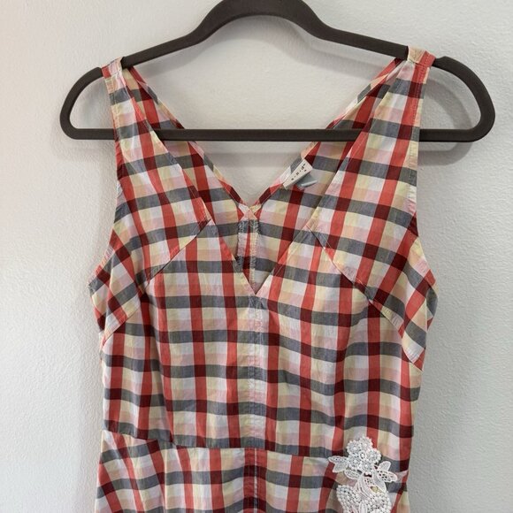 A New Day Shirt Dress 10 Gingham Check Embroidered Retro Fit Flare Cotton Picnic - Picture 3 of 8